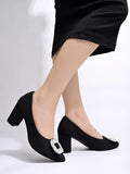 Shoetopia Rhinestone Buckle Detailed Black Pumps For Women & Girls-Eu37,Black,4,B0CK5KXMQM