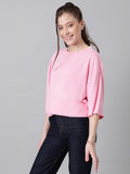 Kotty Women'S Cotton Blend Solid Oversized T-Shirts,Light PinkApparel,XL