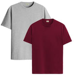 ADRO T Shirts Pack of 2 Mens Tshirts Cotton T Shirts for Men Tshirt T-Shirts Combo T Shirts Tshirts for Men Plain Solid Tshirts Grey Maroon Tshirt for Men RCM2-PLN-GR-MR-2XL,Grey,Maroon
