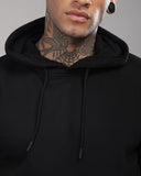 Adro Men'S Cotton Neck Hooded Sweatshirt (H24-M-Pln-Bl_Black,BlackApparel,XL