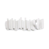 Umbra Sticks Wall-Mounted Coat Rack Rail Hook with 5 Retractable Pegs - Modern, Space-Saving Storage Organizer, White