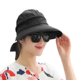 Alexvyan Polyester 2 In 1 Wide Brim Round Hat And Sun Visor Uv Protection Summer Cap For Women, Girls Foldable, Adjustable B