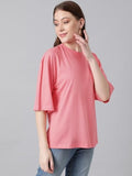 Kotty Women'S Cotton Blend Solid Oversized T-Shirts,Rose PinkApparel,S