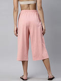 Enamor Essentials Women's High Waisted Relaxed Fit Capri Length Breathable Pure Cotton Culottes with Pockets & Adjustable Drawstring - E402(E402-Rouge-S),Rouge