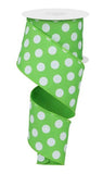 Polka Dots Wired Edge Ribbon - 10 Yards (2.5 Inch, Lime Green)