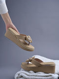 Shoetopia Upper Bow Detailed Wedges | Cushioned Footbed |Casual Ethnic Festive Women'S Girls Stylish Slip On | Light Weight For Daily & Outdoor Sandal-Beige-Eu41,Beige,8,B0DZVMM1SJ