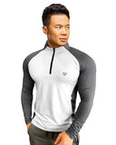 Eyebogler Men High Neck Colourblocked Full Sleeve Regualr Fit T-Shirt,Night Owl WhiteApparel,2XL