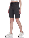 Enamor E080 Mid-Rise Cotton Bermuda Shorts For Women With Side Pockets And Adjustable Drawstring(E080_Charcoalmelange_Xl)