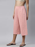 Enamor Essentials Women's High Waisted Relaxed Fit Capri Length Breathable Pure Cotton Culottes with Pockets & Adjustable Drawstring - E402(E402-Rouge-M),Rouge