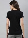 Enamor Essentials Women's Short Sleeve Crew Neck Slim Fit Breathable Stretch Cotton Tee With Graphic - E147(E147-Jet Black /Limit Graphic-S),Jet Blk/Limit
