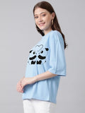 Kotty Women'S Cotton Blend Printed Oversized T-Shirts,Baby BlueApparel,XL