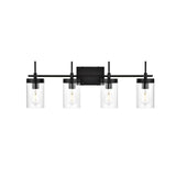 Living District Benny 4-Light Iron & Glass Bath Sconce In Black/Clear