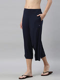 Enamor Essentials Women'S Mid Rise Crop Length Soft & Drapey Stretch Viscose Culottes With Smart Side Slits - E064(E064-Navy-S)