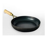 SAIFPRO Iron Fry Pan with Wooden Handle, Black Flat Sheet Metal Iron Traditional Frying Pan (10 Inch)