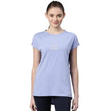 Enamor Womens Athleisure A305-Dry fit Cotton Spandex with Antimicrobial Finish Active Stay Fresh Workout T-Shirt (A305_Purple Slate/Be Here Now_L),Purple Slate/Be Here