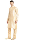 Sojanya (Since 1958 Men'S Silk Blend Gold Kurta & Churidaar Pyjama With Mirror Work Nehrujacket Set