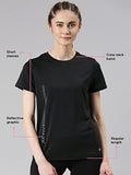 Enamor Women'S Polyester Letter Print Relaxed Fit T-Shirt (A309_Black Melange-Active Reflective, Large