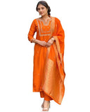 Gosriki Women'S Silk Blend Straight Embroidered Kurta With Pant & Dupatta (Manushi Orange-Vks03-Gs_Xl_Orange_X-Large),Orange,,B0F8QCGP1D