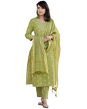 Anni Designer Women'S Rayon Viscose Straight Printed Kurta With Pant & Dupatta (Maheman Pista_M_Pista_Medium),Pista,M