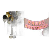 ZERECORD Metallic Balloons, 10 (Golden and Black) Set of 50pcs & (6 inch) Happy Birthday Banner Bunting Flag Pink