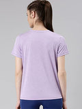 Enamor Dry Fit Antimicrobial Crew Neck Workout Tee for Women with Reflective Graphic(A309_SOFT LILAC MELANGE - ACTIVE REFLECTIVE_S),Soft Lilac Melange -