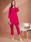 Womanista Blend Women'S Crimson Pink Colour Chanderi Silk Fabric Tunic With Trouser Coord Set Ankle Length (Co-Ords_9027 S)