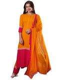 Anni Designer Women'S Cotton Blend Straight Solid Kurta With Pant & Dupatta (Panai Orange-Vks01_S_Orange_Small),Orange,S