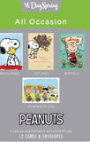 DaySpring - Peanuts All Occasion - 4 Design Assortment With Scripture - 12 Boxed Cards and Envelopes (Encourage, Get Well, Birth