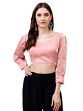 Womanista Women's Synthetic Solid Three-Quarter Sleeves Regular Fit Sequinned Blouse (BL_32A_Pink XL)