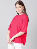 Kotty Women'S Cotton Blend Solid Oversized T-Shirts,Rani PinkApparel,L