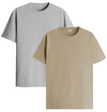 ADRO T Shirts Pack of 2 Mens Tshirts Cotton T Shirts for Men Tshirt T-Shirts Combo T Shirts Tshirts for Men Plain Solid Tshirts Grey Beige Tshirt for Men RCM2-PLN-GR-BE-2XL,Grey,Beige
