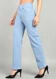 Nifty Women'S Denim Stretchable 2-Button Straight Fit Jeans (1472_Ice_34_Sky_Blue_34)