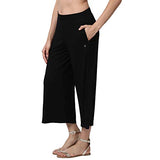 Enamor Essentials Women's Mid Rise Crop Length Soft & Drapey Stretch Viscose Culottes with Smart Side Slits - E064(E064-Jet Black-L),Jet Black