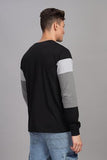 ADRO Full Sleeve Tshirt for Men | Colorblock T Shirt for Men | 100% Cotton Tshirt | Full Sleeve T-Shirt | Mens Full Sleeves T Shirts |FR4-24-BST-BL-XL,Black,Grey,Dark Grey