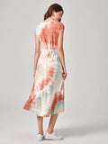 Om Sai Latest Creation Women'S Sleeveless Flare Cut Dress | Ruffled Slit Maxi | A-Line V-Neck Crepe Dress (Medium, Blue)