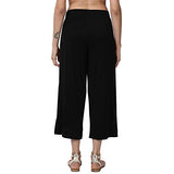 Enamor Essentials Women's Mid Rise Crop Length Soft & Drapey Stretch Viscose Culottes with Smart Side Slits - E064(E064-Jet Black-XL),Jet Black