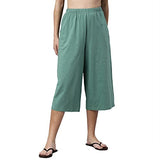 Enamor Essentials Women's High Waisted Relaxed Fit Capri Length Breathable Pure Cotton Culottes with Pockets & Adjustable Drawstring - E402(E402-Fern Green-S),Fern Green