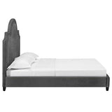 Modway Primrose Performance Velvet Queen Platform Bed With Nailhead Trim In Gray
