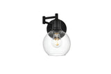 Living District Davian 1-Light Metal/Glass Swing Arm Wall Sconce In Black/Clear