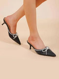 Shoetopia Women'S Black Elegant Ivory Satin Mule Heels With Crystal Bow Pointed Toe Slip-On Dress Rhinestone For Party Or Evening Events Eu38,Black,5,B0CXJ5NHT7