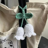 Handmade Crochet Bell Flower Bag Charm, White And Green, Cotton