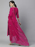 Anni Designer Women'S Cotton Blend Embroidered Straight Kurta With Pant & Dupatta (Kasturi Pink-Apl_Xxl_Pink_Xx-Large),Pink,2XL,Cotton Blend,Regular,Kurta, Scarf