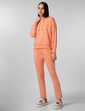 FYLTR Women's Drop Shoulder Hoodie & Joggers Set With Contrast Branded Tape on Sleeve and Jogger Side Seam - Rib Hem & Cuff | Slit Detail at Hem,Peachy Opal
