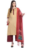 Gosriki Women'S Cotton Blend Straight Kurta With Palazzo & Dupatta (Rinu-Beige_Xxl-Go_Beige_Xx-Large),Beige,2,B09SWBFJPW
