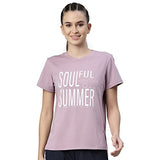 Enamor Athleisure Women's Short Sleeve Crew Neck Relaxed Fit Antimicrobial 4 Way Stretch Breathable Cotton Tee - A301(A301-Mauve Pink/Summer Graphic-XL),Mauve Pink/Summer