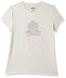 Enamor Essentials Women's Short Sleeve Crew Neck Slim Fit Breathable Stretch Cotton Tee With Graphic - E147(E147-Ivory/Hamsa Graphic-L),Ivory/Hamsa Graphic