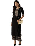 Gosriki Women'S Rayon Solid Printed Kurta With Palazzos (Black S),Black,,B08WLZ2PPP