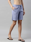 Enamor E080 Mid-Rise Cotton Bermuda Shorts For Women With Side Pockets And Adjustable Drawstring(E080_Powder Blue_L)