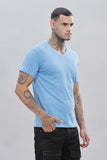 Adro Men'S V Neck Solid Cotton T-Shirt (Vn-M-Pln-Sk_Skyblue_Xl)