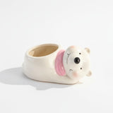 Wonderland 3 Inch HandPainted Ceramic Polar Bear Succulent Planter Cute Animal Mini Flower Pot With Pink Scarf Accent For Ind